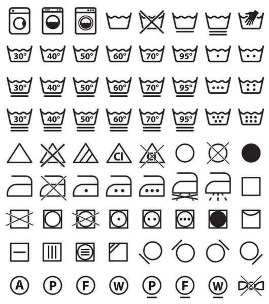 Símbolos de lavanderia, ícones de lavagem — Vetor de Stock