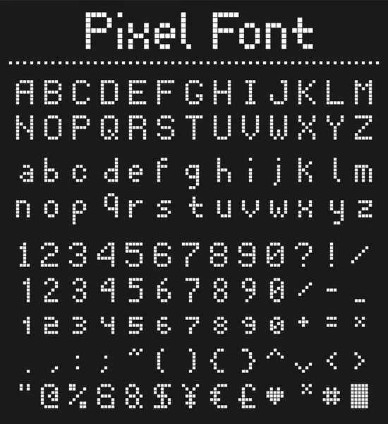 Police de pixel carré, alphabet de jeu vidéo dans un style rétro — Image vectorielle