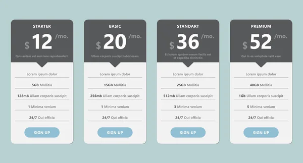 Diseño de plantilla de tabla de precios vectorial para negocios — Archivo Imágenes Vectoriales