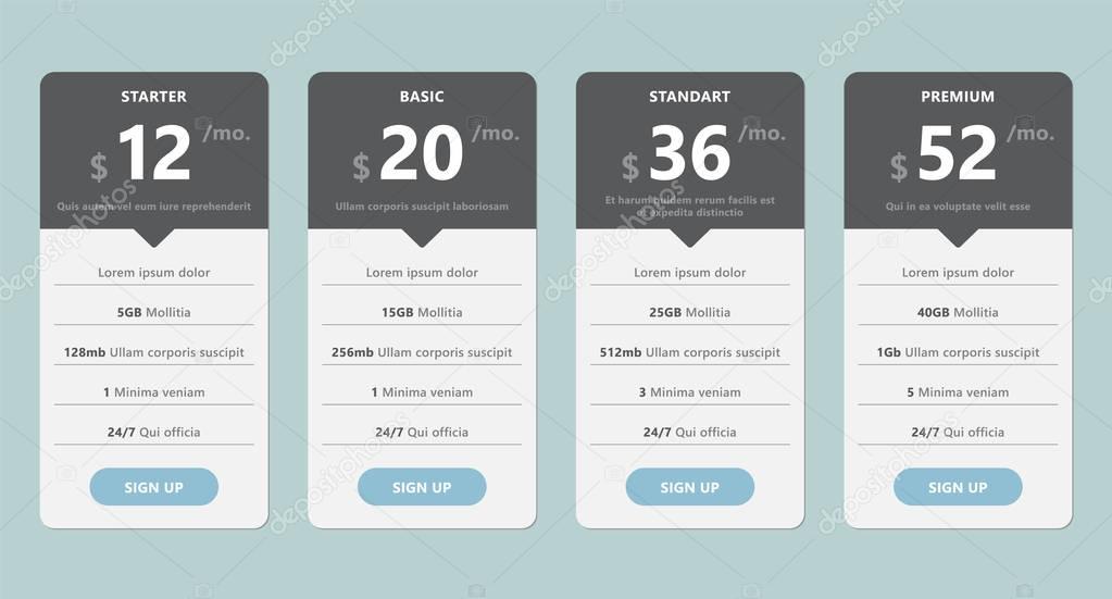 vector pricing table template design for business