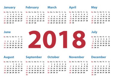 Pazar, vektör takvim tasarımı 2018 yıl 2018 için takvim başlar