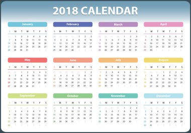 Pazar, vektör takvim tasarımı 2018 yıl 2018 için takvim başlar