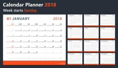 Pazar, vektör takvim tasarımı 2018 yıl takvim 2018 başlar