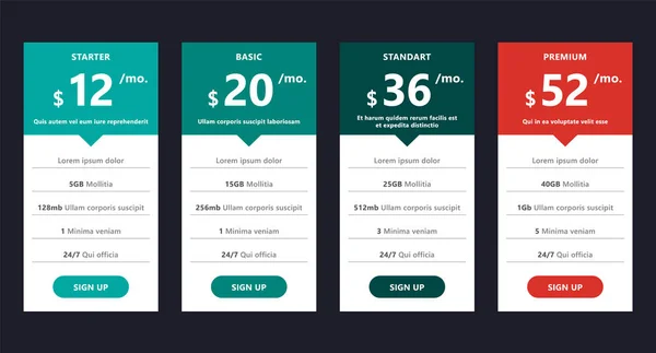 Design de modelo de tabela de preços vetorial para negócios —  Vetores de Stock