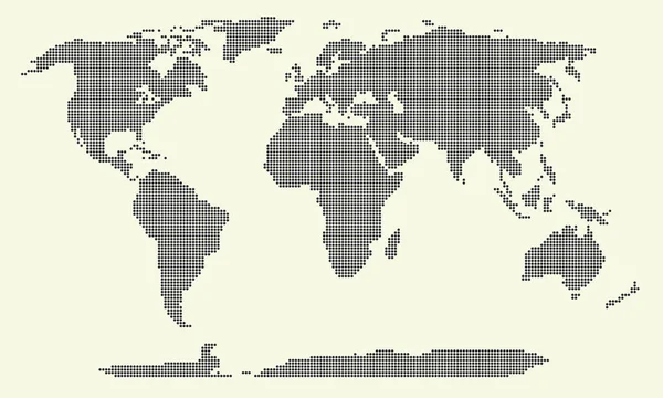 Gestippelde wereld kaart vectorillustratie, wereldkaart van ronde stippen — Stockvector