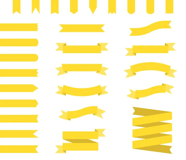 Gele linten vector set, platte afbeelding van lint banners — Stockvector