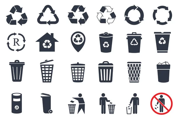 Trash icons and recycle signs — Stock Vector