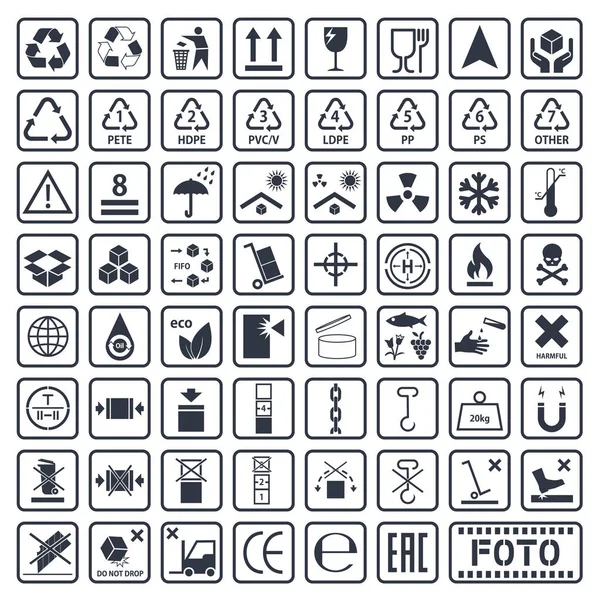 Комплект грузовых символов, иконки упаковки — стоковый вектор