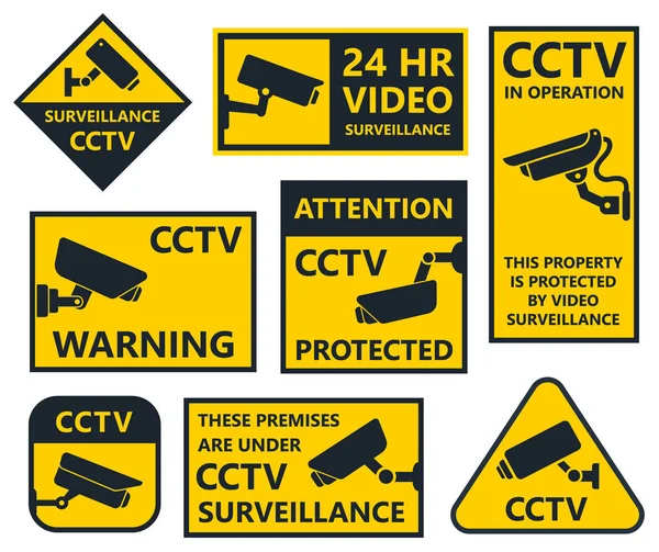 Cctv sign, security camera stickers — Stock Vector