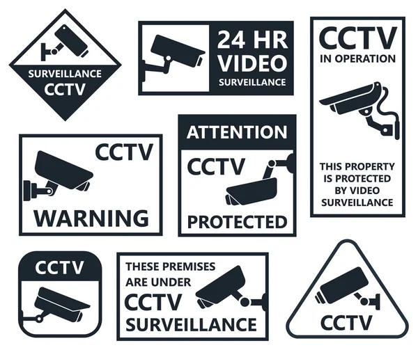 Iconos de la cámara de seguridad, símbolos cctv — Archivo Imágenes Vectoriales