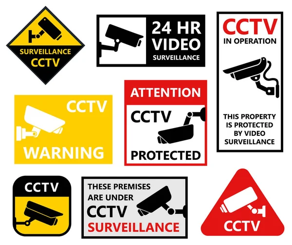 Video surveillance symbols, security camera icons, cctv sticker — Stock Vector