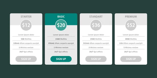 Vector árak Táblasablon, Pricing plans: árképzési — Stock Vector