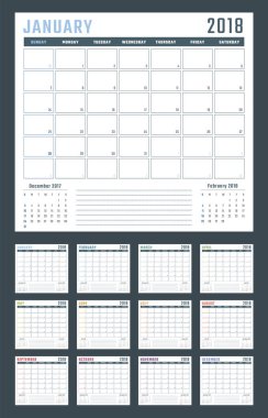 Pazar, vektör takvim tasarımı 2018 yıl 2018 için takvim başlar
