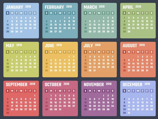 Calendário para 2018 começa domingo, projeto do calendário vetorial 2018 ano —  Vetores de Stock