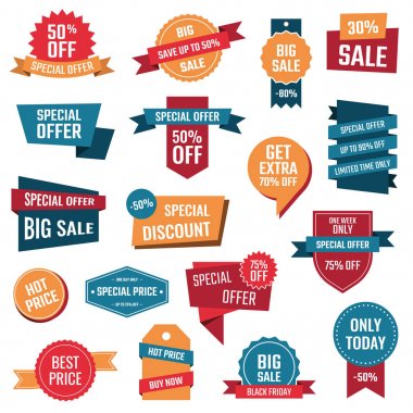 indirim kuponları set, satış afiş, Özel Fırsat etiketleri, indirim simgeler