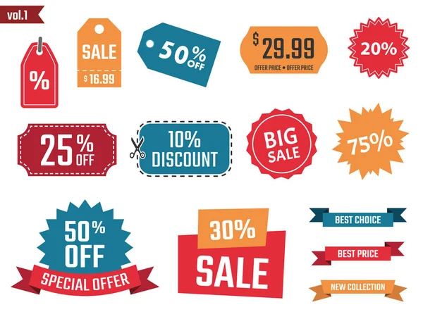 Venta banners set, cupones de descuento y etiquetas, iconos de descuento — Vector de stock