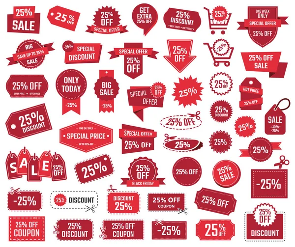 Специальное предложение 25 процентов, баннеры и купоны на продажу, скидка 25 процентов — стоковый вектор