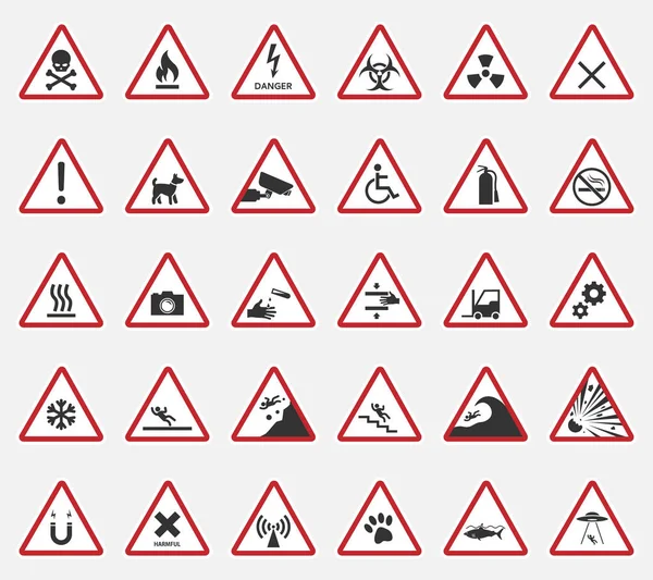 Attenzione icone, segnali di avvertimento — Vettoriale Stock