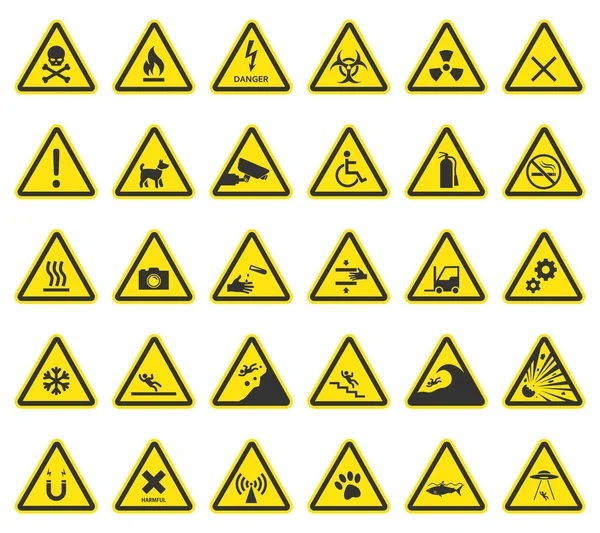 Gevaar waarschuwingsborden, Let op pictogrammen — Stockvector