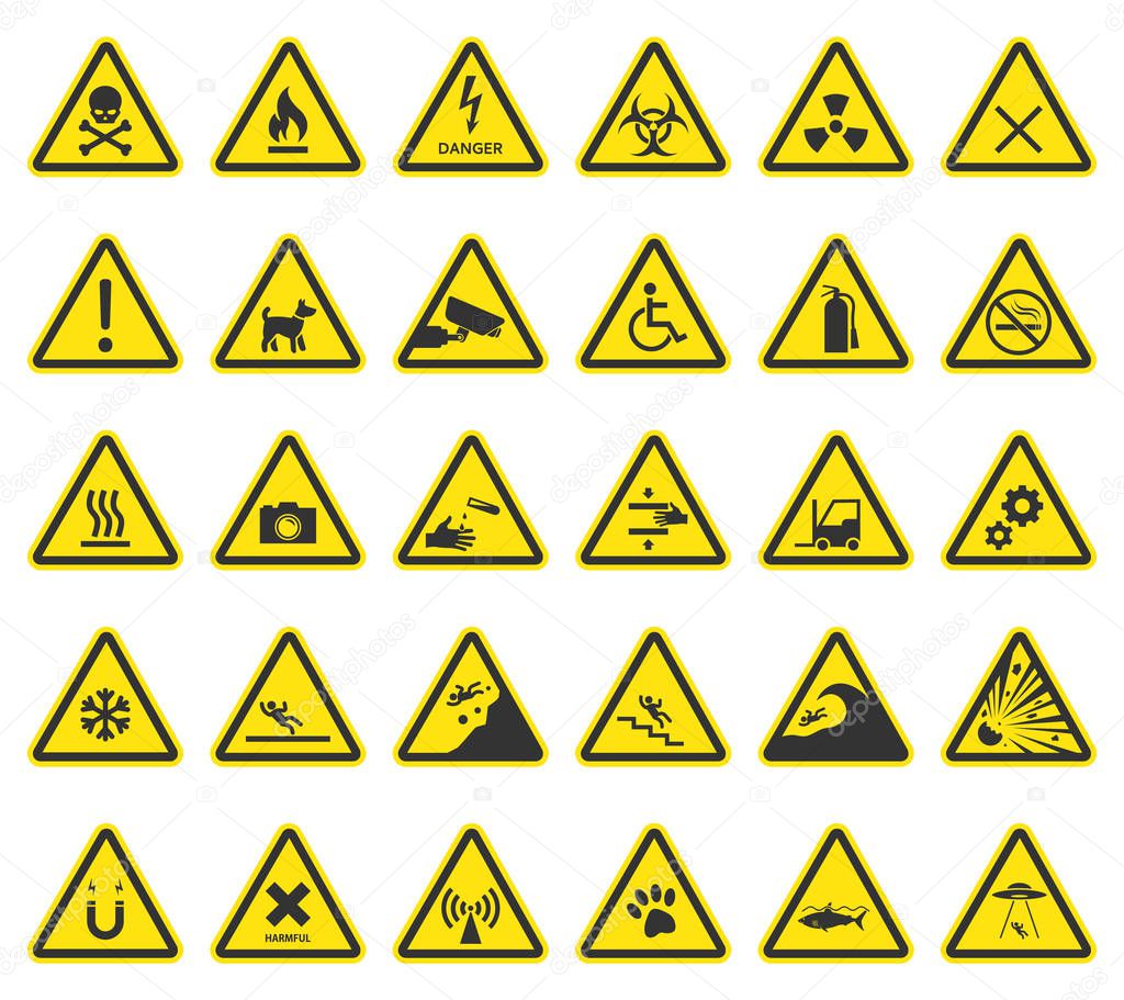 hazard warning signs, caution icons
