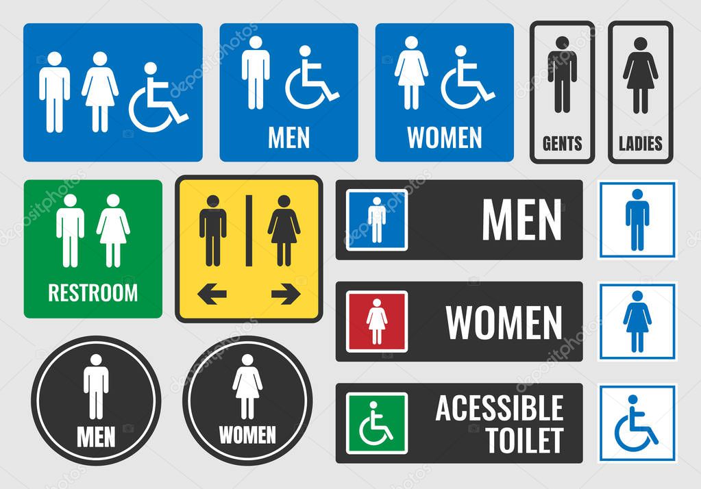 toilet signs and restroom icons, wc symbols