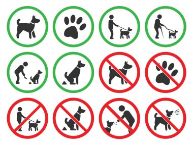 köpek köpek dostu ve köpek kısıtlama işaretleri, simgeler yasaktır