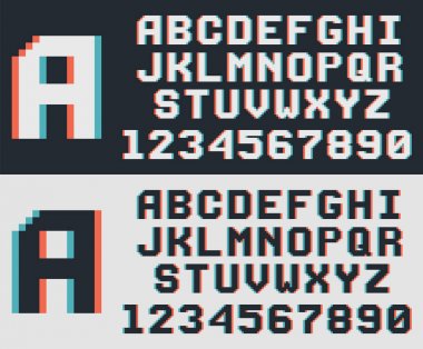 Piksel video oyunu font, retro 8-bit harfler ve sayılar