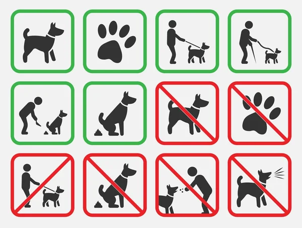 No dogs signs, dogs allowed and prohibited icons — Stock Vector