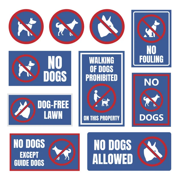 No dogs allowed labels, dog restriction signs — Stock Vector