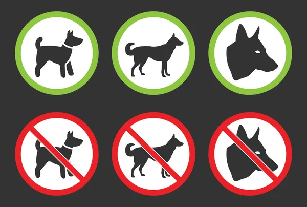 Sin iconos de perros, perro prohibido y signos permitidos — Vector de stock