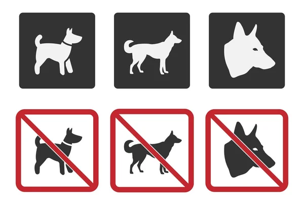Hond vriendelijke en hond beperking tekenen, hond verboden pictogrammen — Stockvector