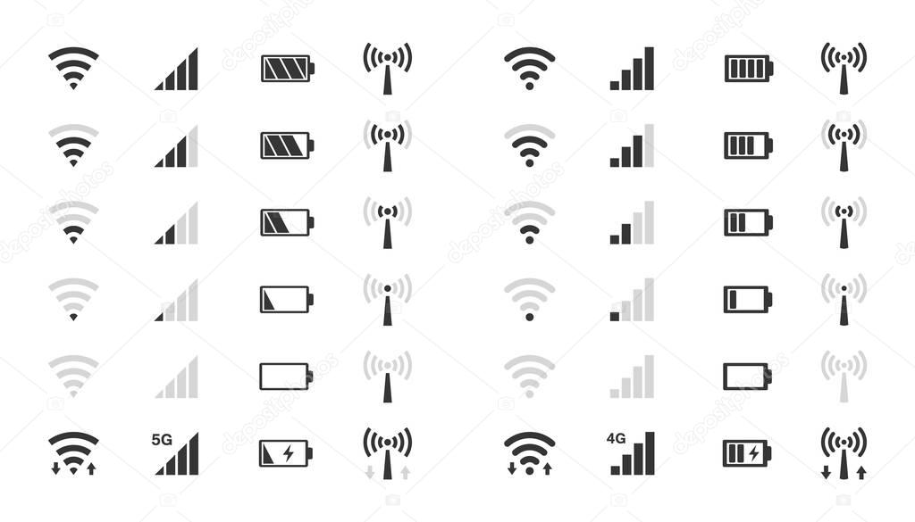 wifi level icons, signal strength indicator, battery charge