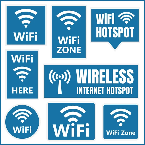 WiFi вывески установлены, беспроводные сети — стоковый вектор
