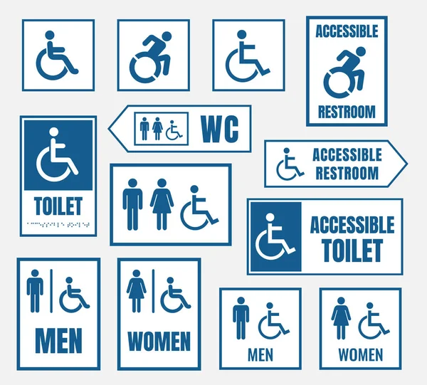 Προσβάσιμες σημάδια τουαλέτα, τουαλέτα ένδειξη για τους ανθρώπους desabled — Διανυσματικό Αρχείο