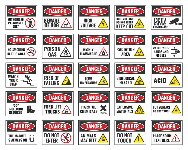 Signe de danger avec texte d'avertissement — Image vectorielle