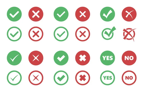 Marcar y cruzar iconos, signos de casilla de verificación — Vector de stock