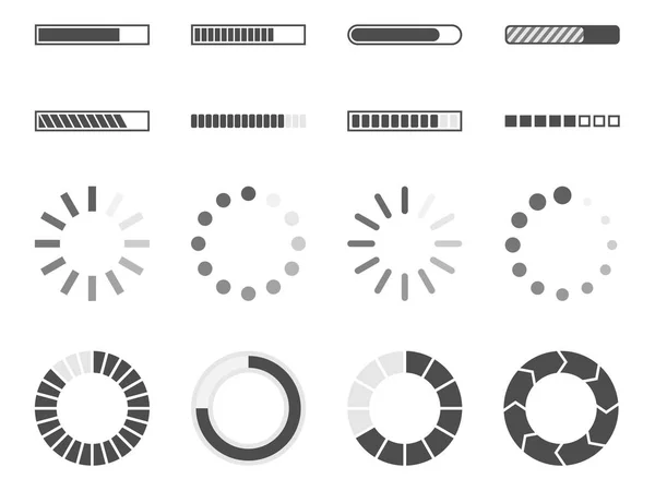 Iconos de la barra de carga, indicador de progreso de carga — Vector de stock