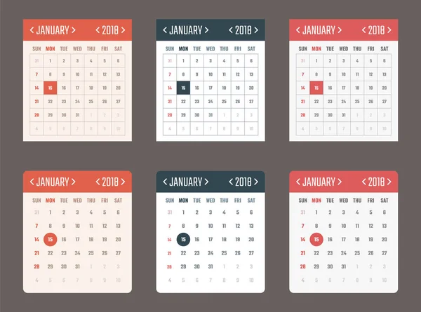 Το πρότυπο ημερολόγιο για εφαρμογή, ξεκινά Κυριακή — Διανυσματικό Αρχείο