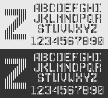 Zebra yazı tipi dikey şeritler, satır alfabesi ile