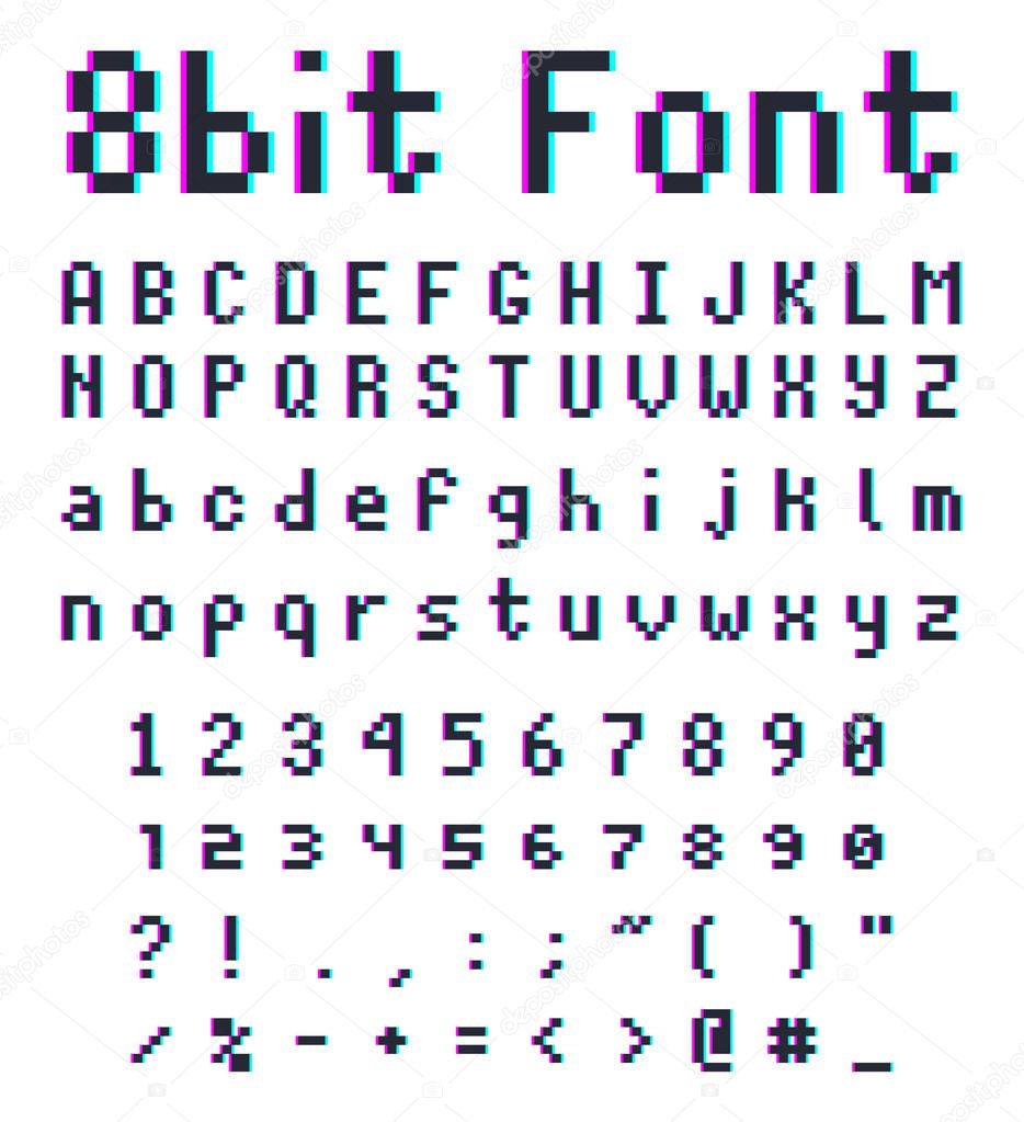 pixel retro font, 8-bit alphabet