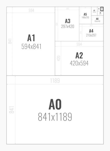 Tamaños de papel estándar Serie A de A0 a A10 — Archivo Imágenes Vectoriales