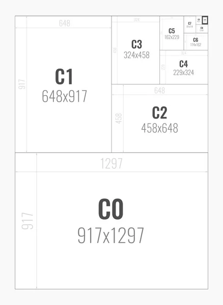 Tamaños de papel estándar Serie C de C0 a C10 — Archivo Imágenes Vectoriales