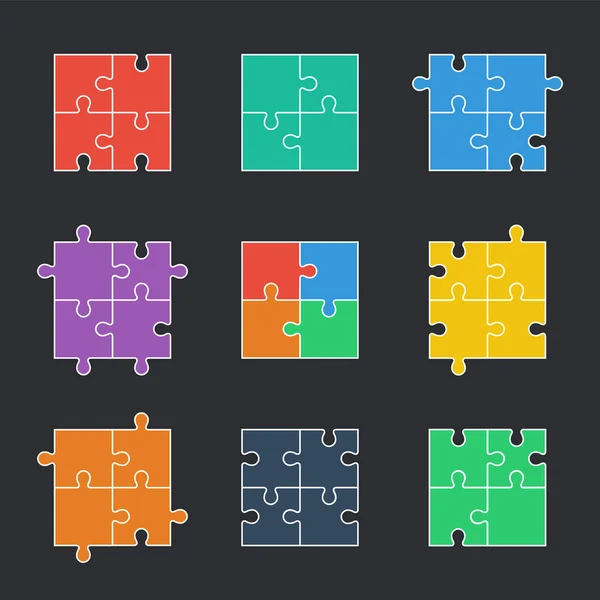 Vier puzzel stukken, kleurrijke puzzel logo — Stockvector