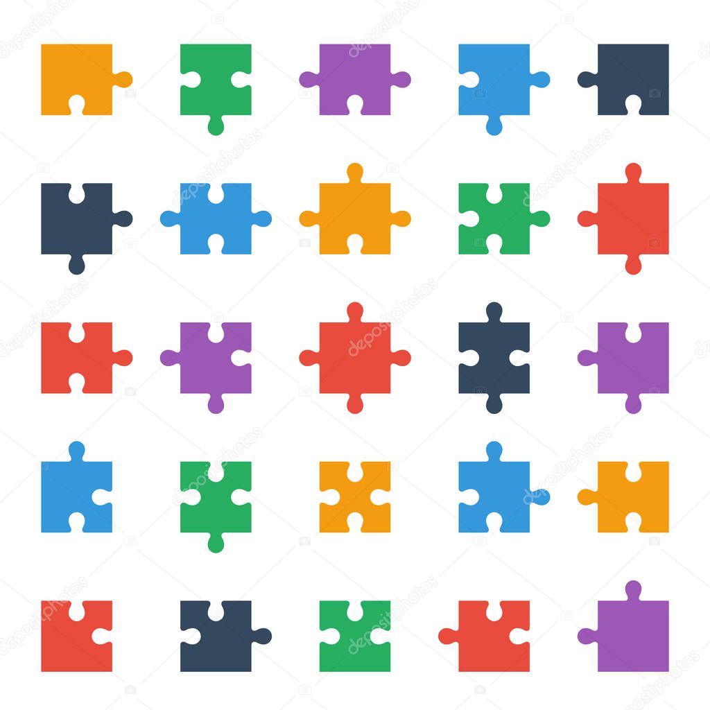 puzzle piece icons, all possible shapes of jigsaw pieces