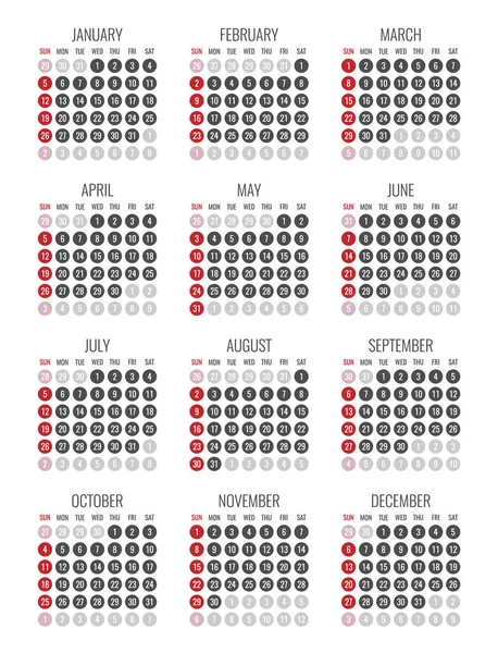 Calendrier 2020 commence dimanche, conception du calendrier vectoriel 2020 année — Image vectorielle