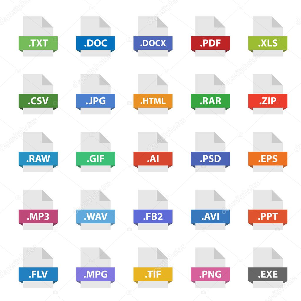 file format flat icon set, vector document signs