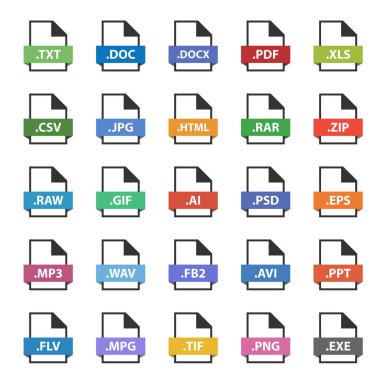 belge biçimi vektör işareti seti, dosya düz simgeleri