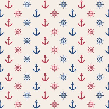 Çapa ve dümen pürüzsüz desen, deniz vektör arkaplan