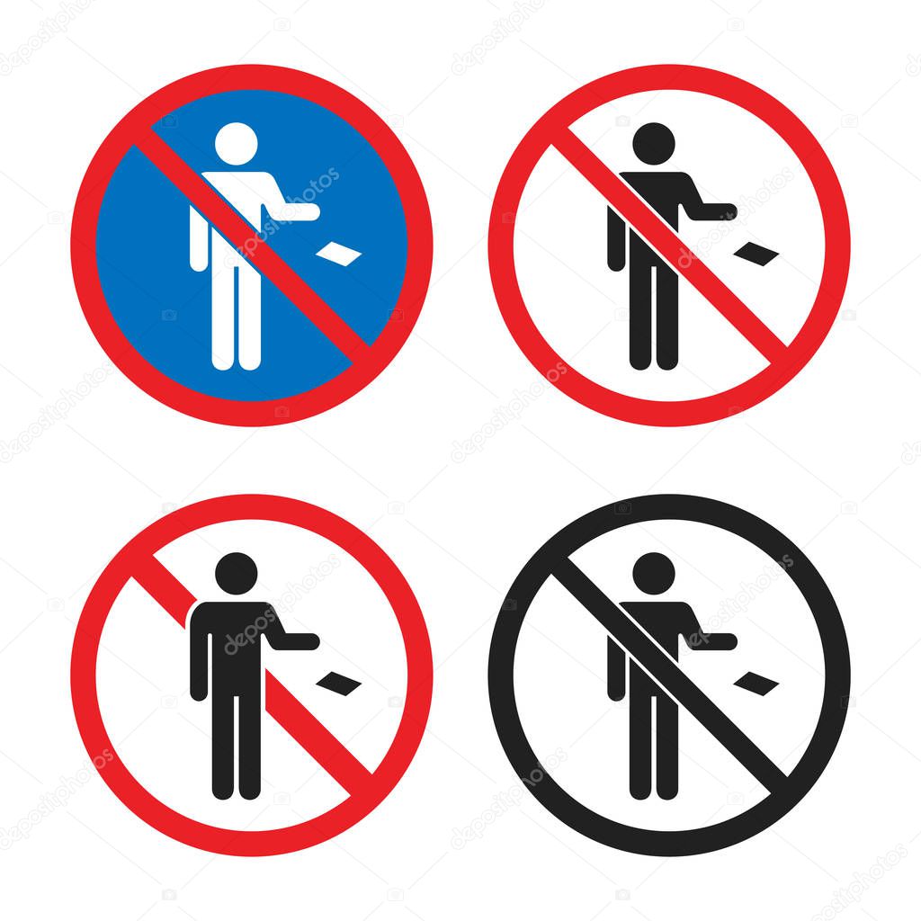 no littering icon set, do not throw garbage sign