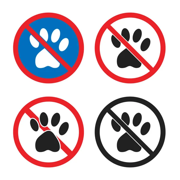 No pets allowed sign, animal prohobition icon set with dog paw — Stock Vector